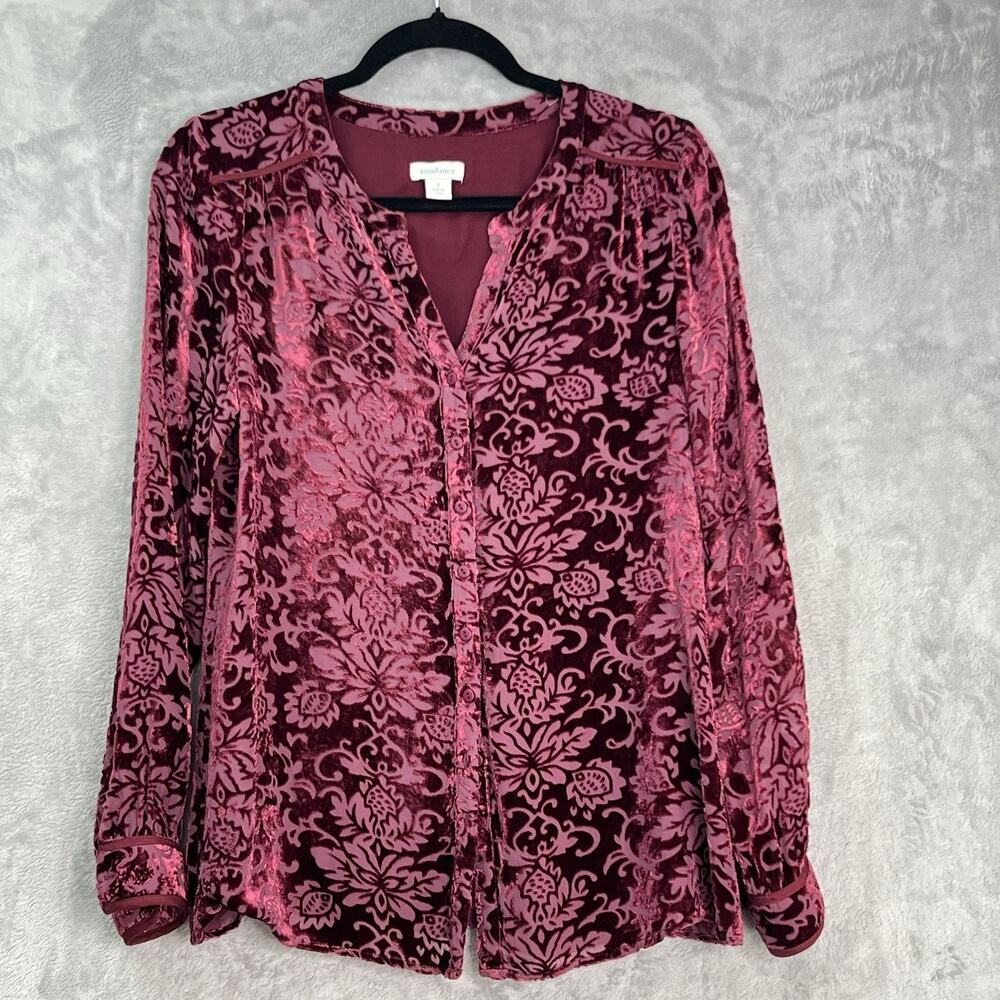 Sundance Velvet Floral Burnout Top Boho Peasant Women S Long Sleeve‎ Maroon